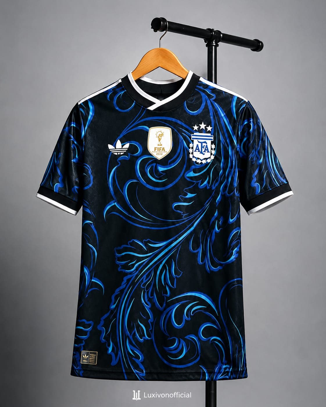 Argentina 3-Star World Cup Champions Special Edition Jersey - Black & Royal Blue Baroque